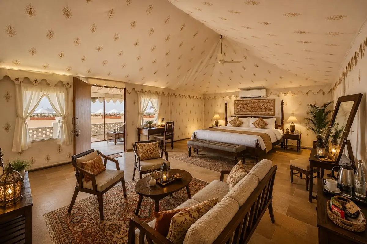 Thar Regal Suite interior with king bed and sitting area